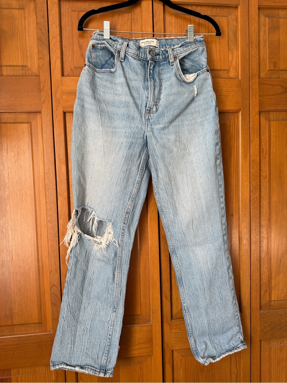 Abercrombie Curve Love 90s Straight Ultra High Rise Distressed Jeans- Short